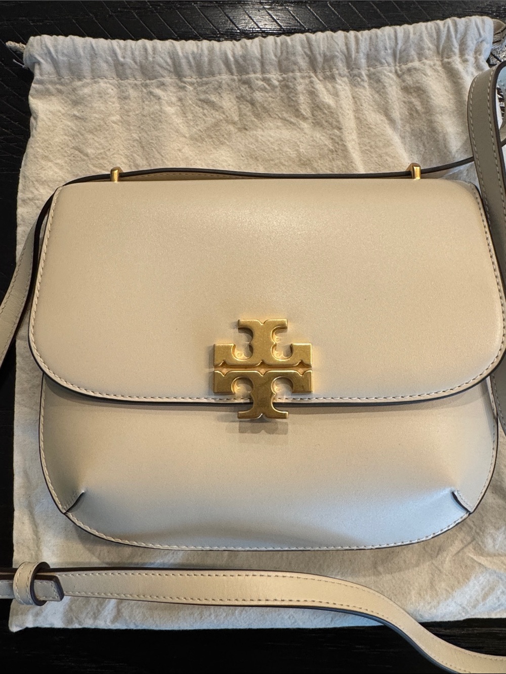 Tory Burch Cream Eleanor Crossbody Slim Saddle Bag